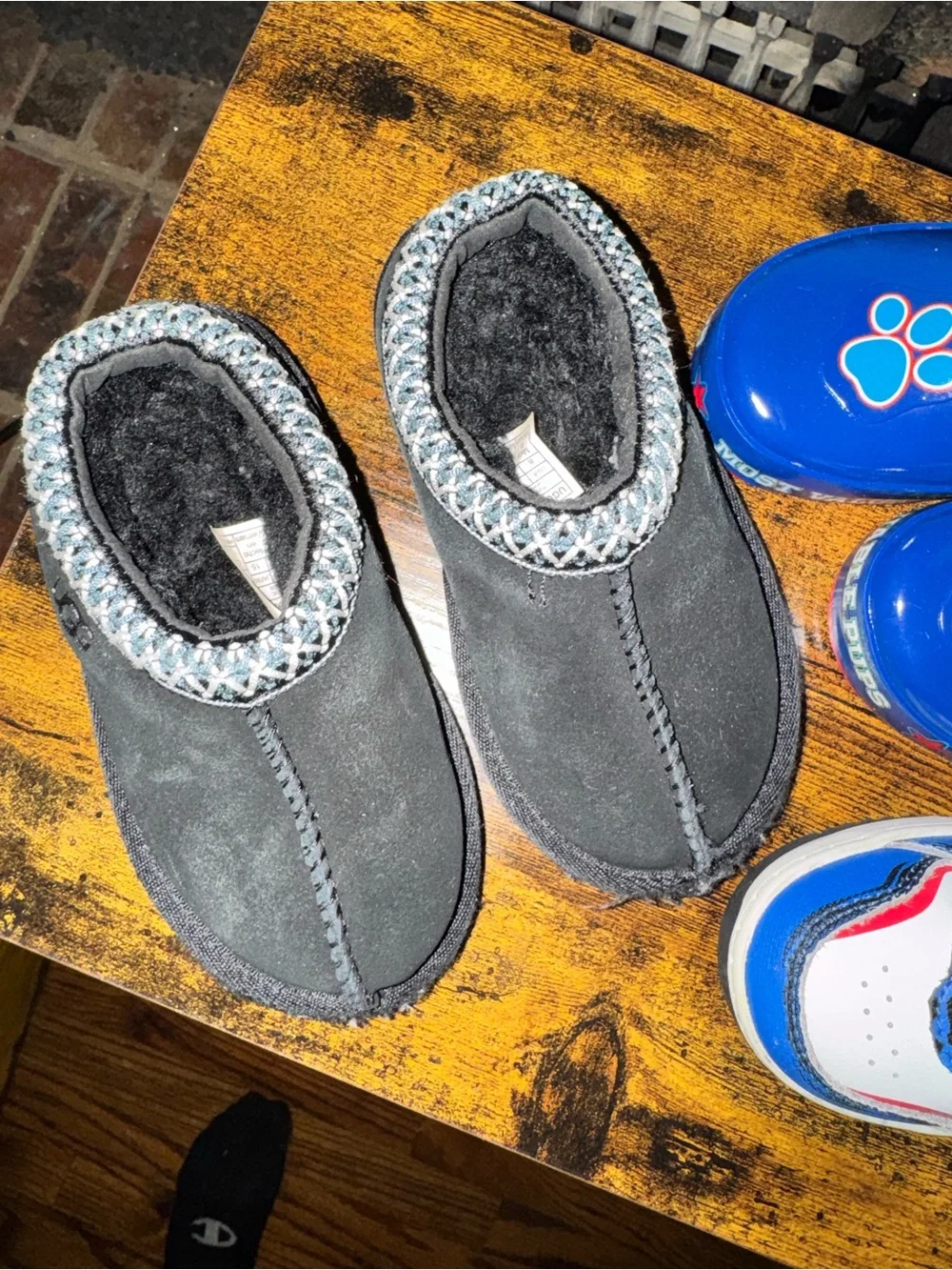 Set of 3 pairs-UGG Black Kids Slip-On Cozy Indoor Slippers, rain boots and other